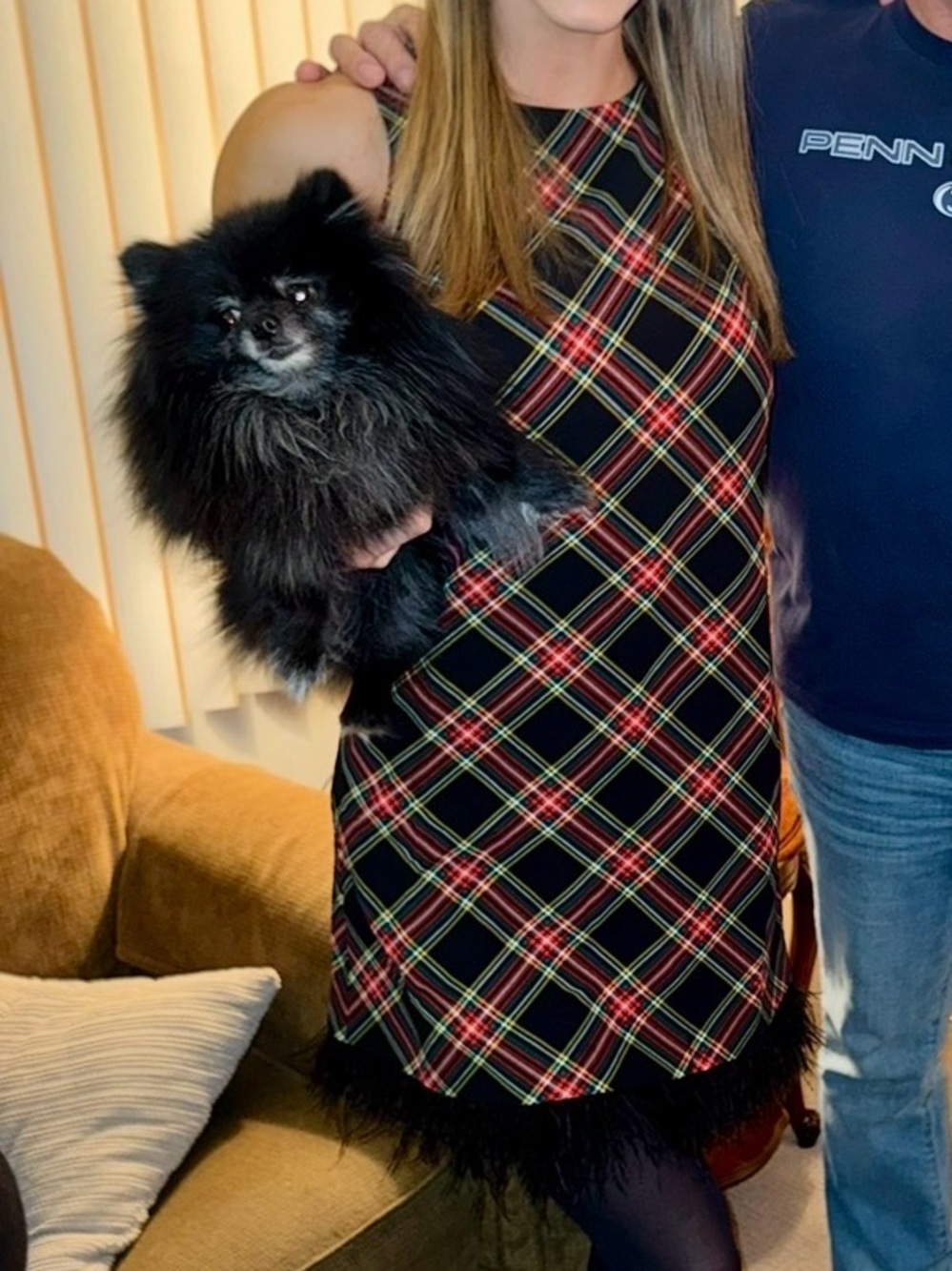 J. Crew Black Plaid Mini Dress with Feather Hem